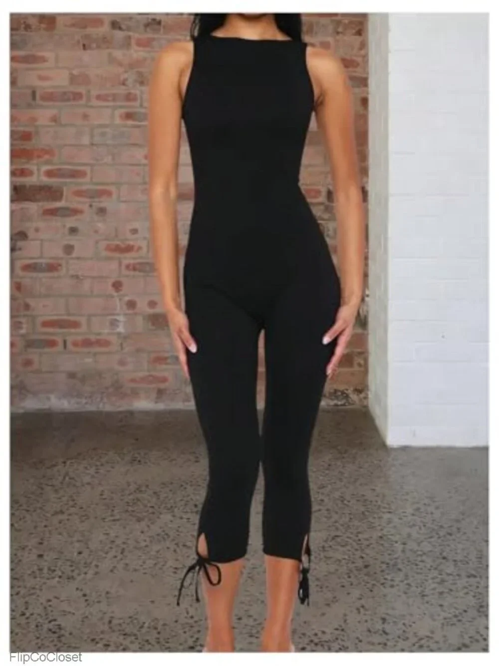Womens Backless Capri Jumpsuits Tie Knot One Piece Bodycon Romper Summer